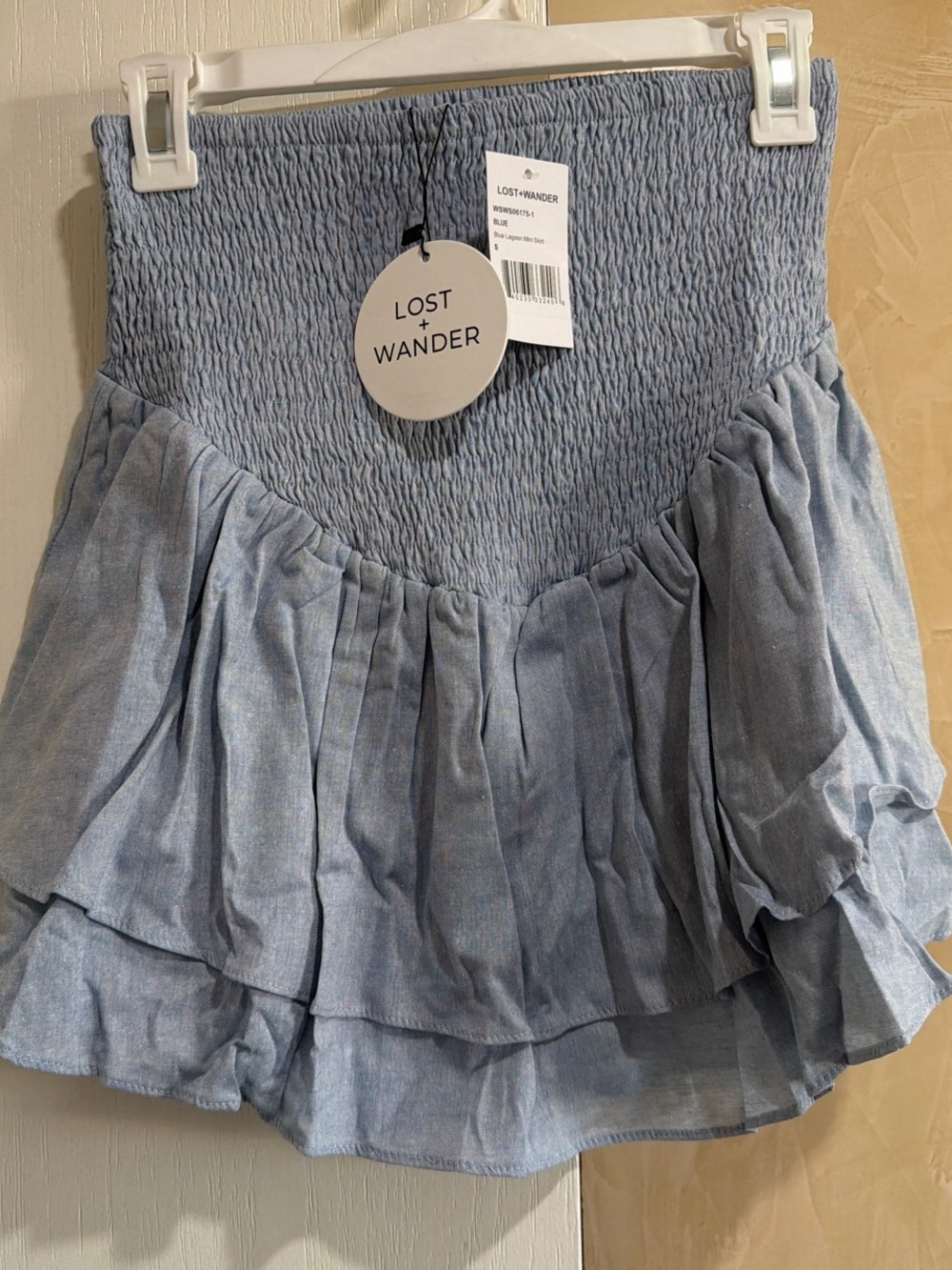 Light Blue Ruffled Smocked Mini Skirt - Picture 2 of 5